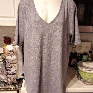 Z women's Torrid silver metallic stretch short sleeve plus size knit top 3